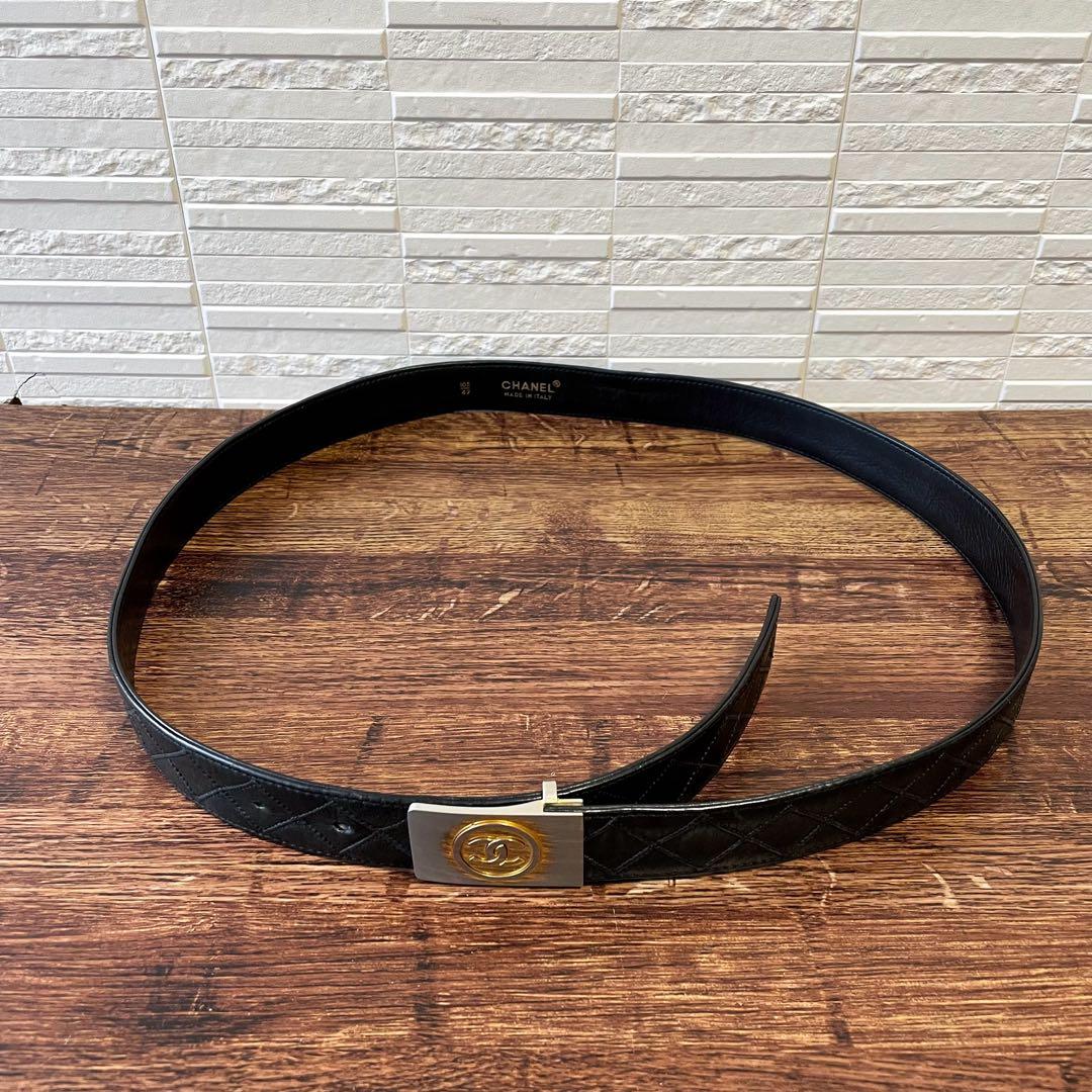 シャネル ビコローレ マトラッセ ココマーク バックル ベルト ブラック.