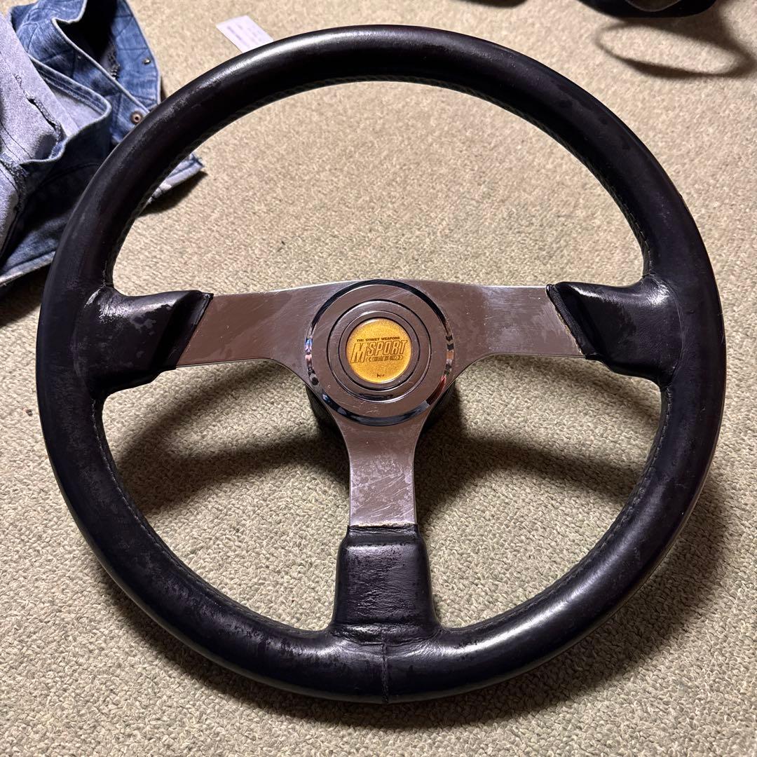 当時物　オートルックステアリング　不明ボス　Mスポホーンボタン付き