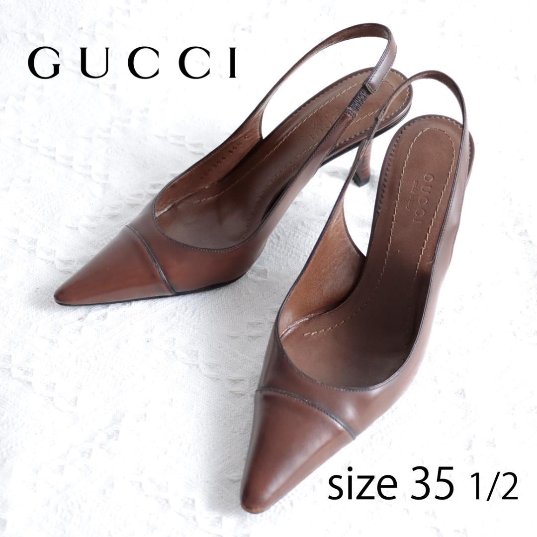 美品！GUCCI　グッチ　ミュール　ハイヒール　ポインテッドトゥ　レザー