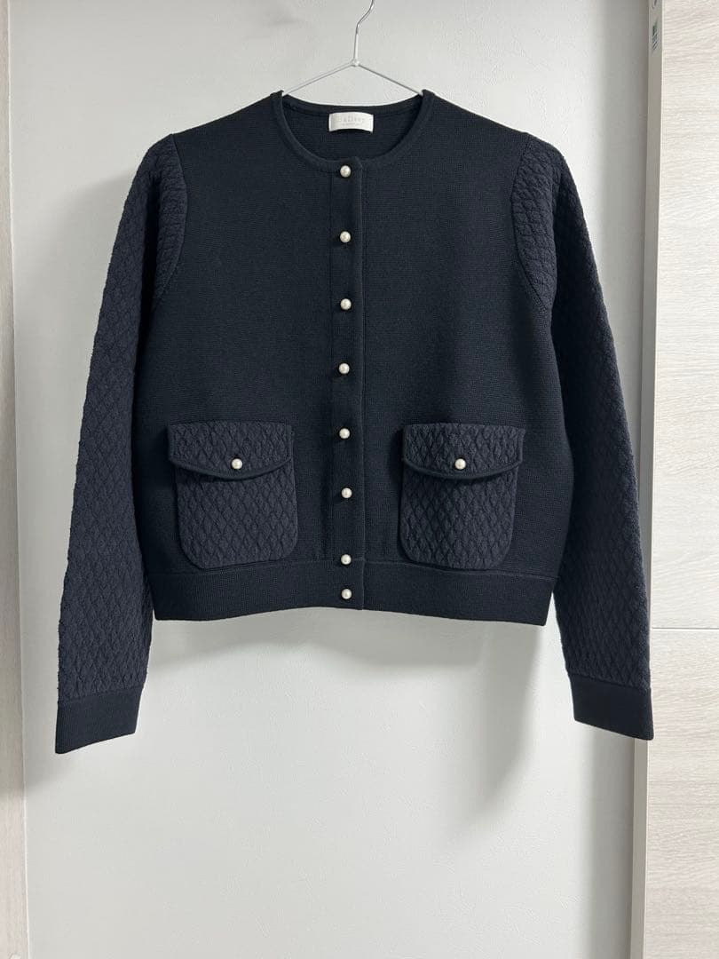 極美品 ボールジィ ウールコットンパールコンビ クルーネックカーディガン S