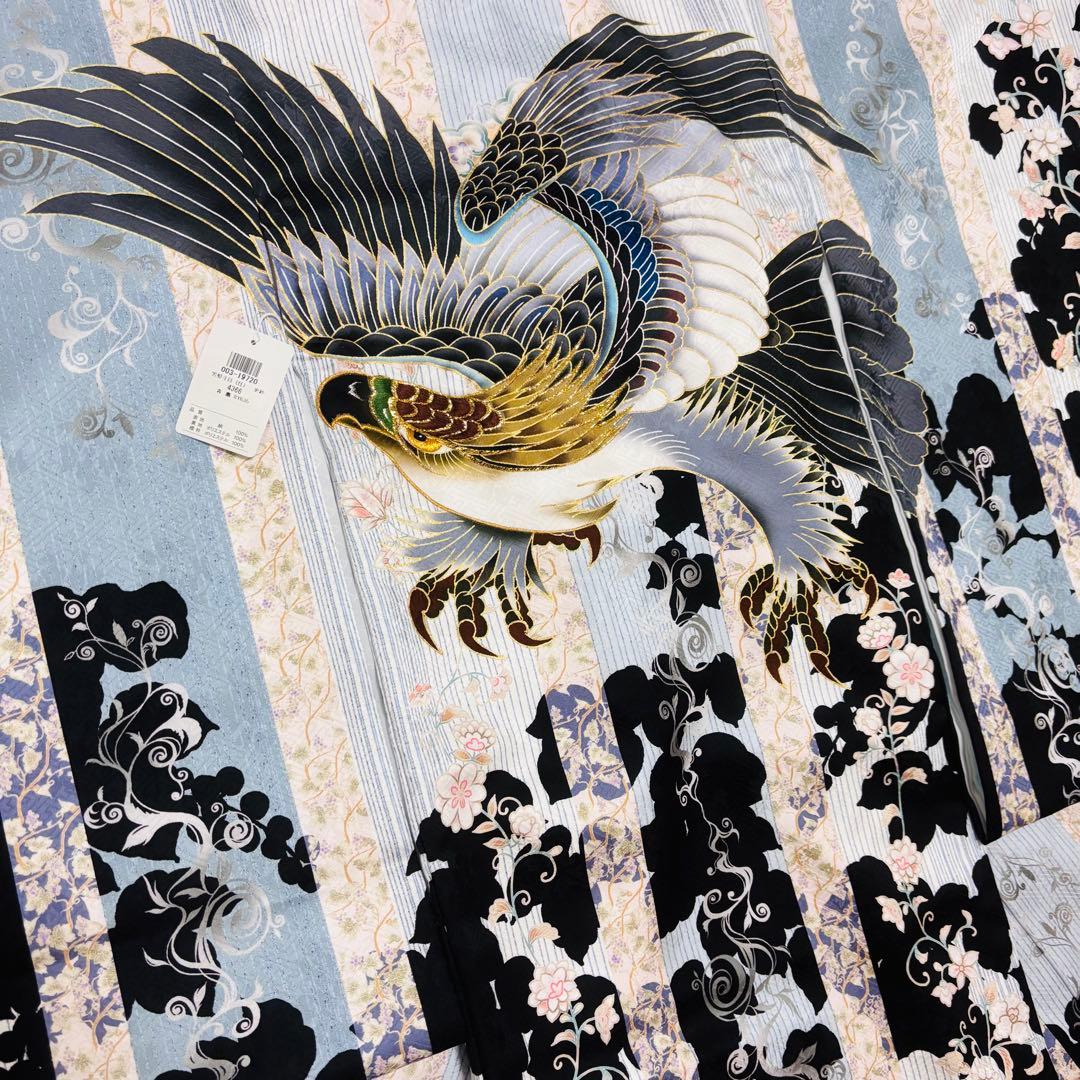 【新品/日本製】正絹 刺繍入り 高級京友禅 お宮参り 男の子 産着 襦袢付 鷹