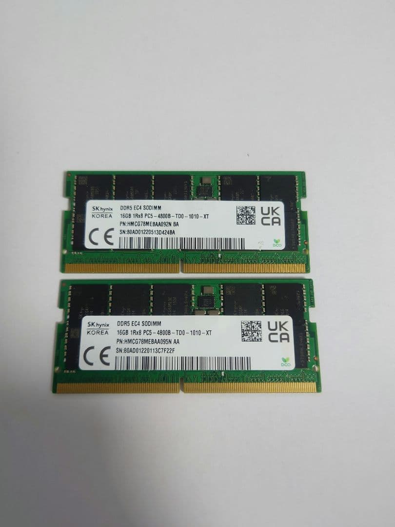 (中古)SK hynix DDR5 16GB 2枚組 32GB 4800 ノート