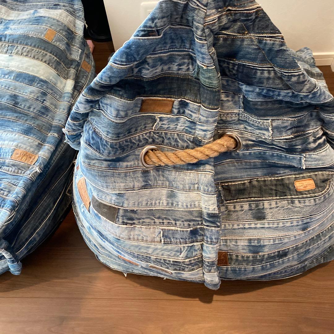 デニム生地　ビーズクッション　2つセット　ソファー　パッチワーク