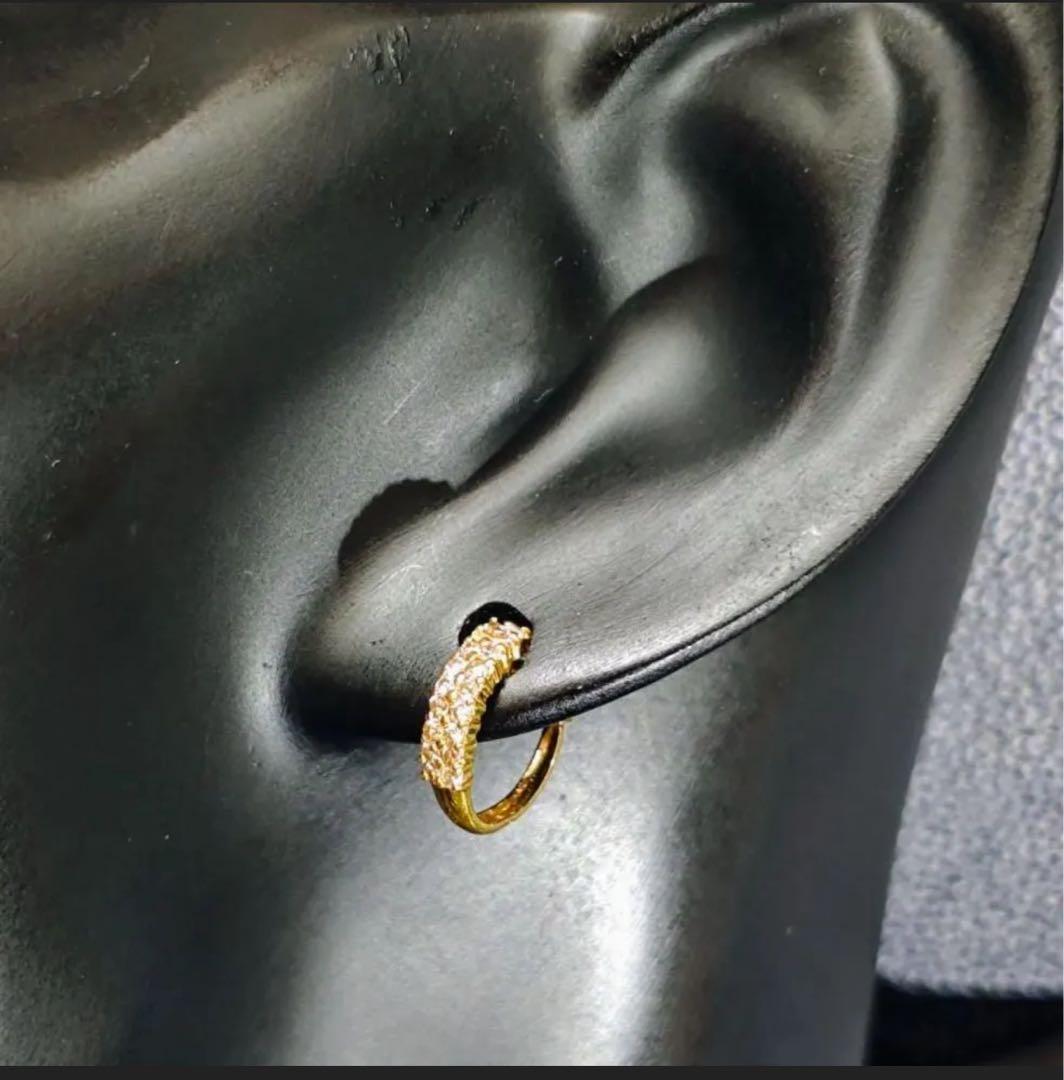K18 ジュエリー 0.15ct ダイヤモンド フープピアス ゴールド片耳