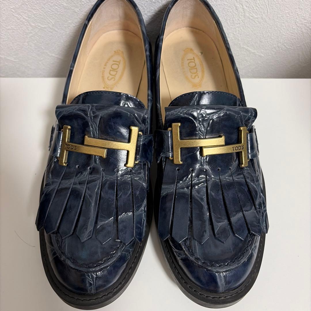 TOD'S ローファー フリンジ クロコ柄 24.5cm