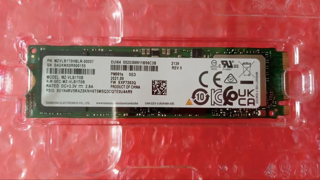 SAMSUNG MZ-VLB1T0B 1TB SSD PCIe NVMe　中古品