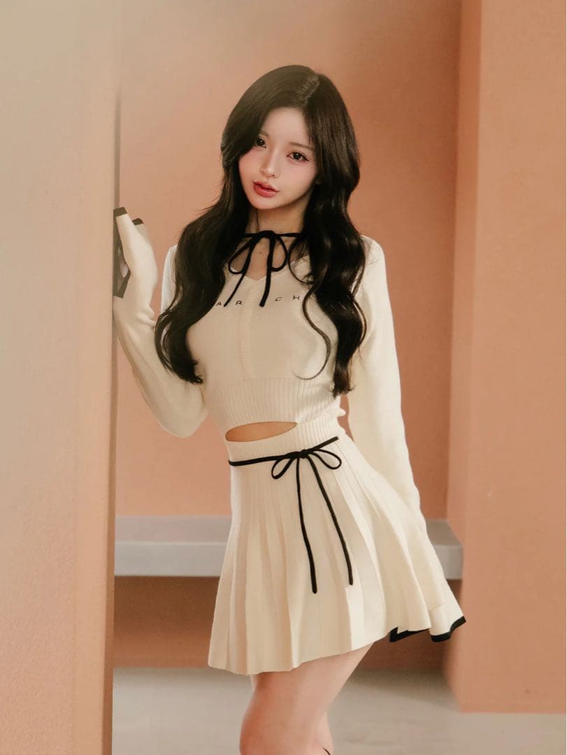 ダーリッチ Darichウエストオープンリボンデザインニットミニワンピース♡