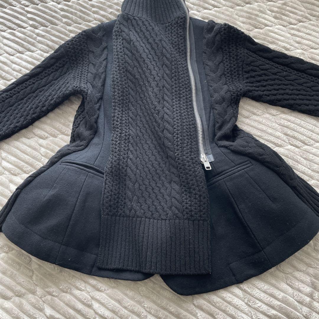 sacai ぺプラム ウールメルトン ニットドッキング ライダースジャケット