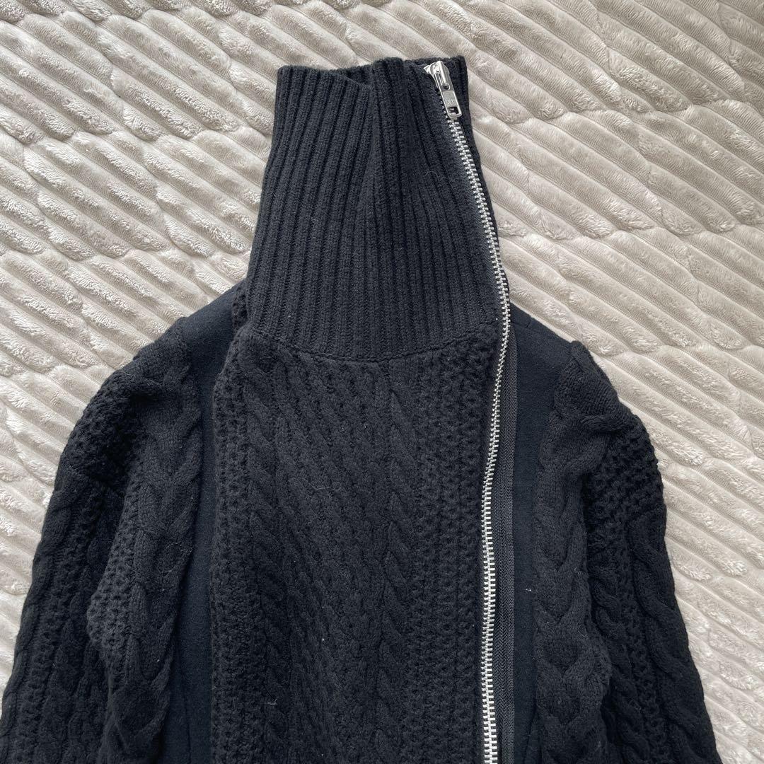 sacai ぺプラム ウールメルトン ニットドッキング ライダースジャケット