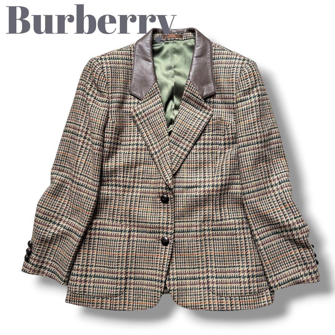 Burberrys ウール 千鳥格子 テーラードジャケット ベージュ レザー M