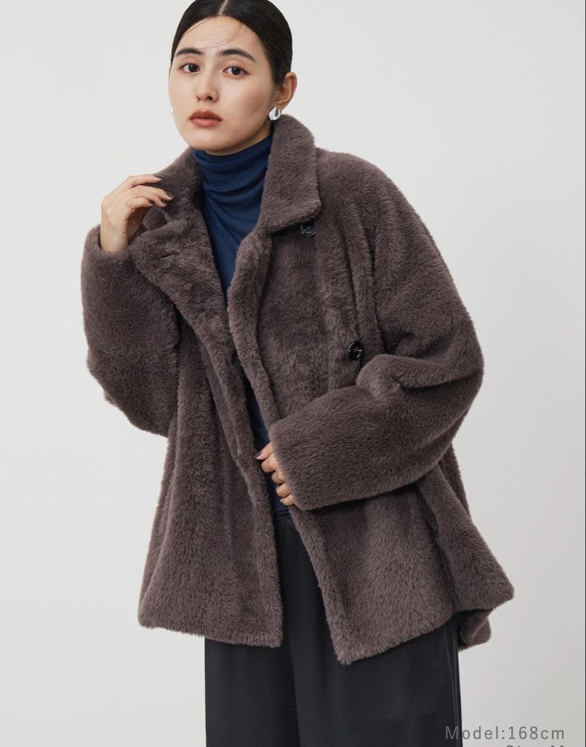 試着のみ　PLST フェザーヤーンニットコート　ブラウン　S