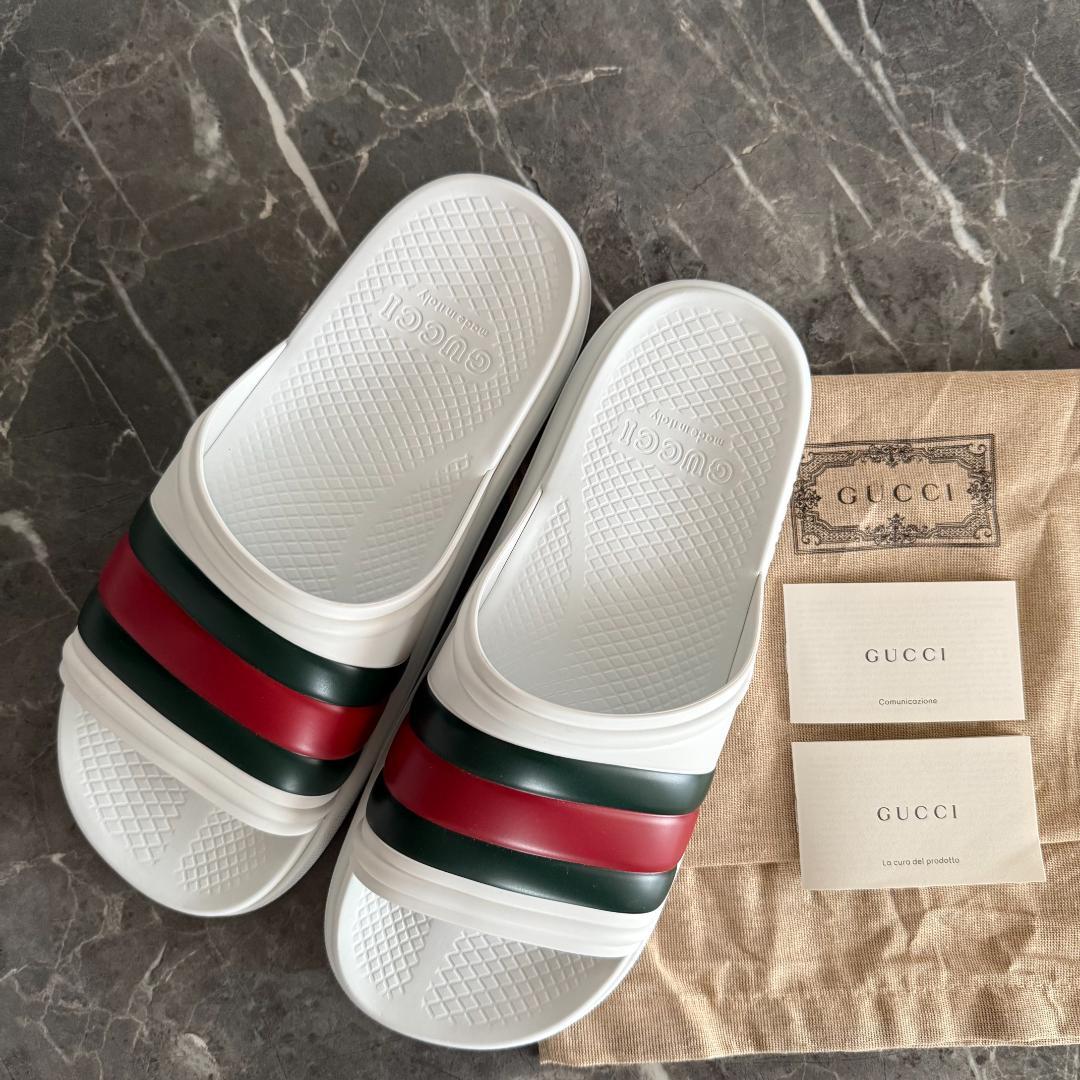 新品未使用 GUCCI ストライプ スライドサンダル ホワイト