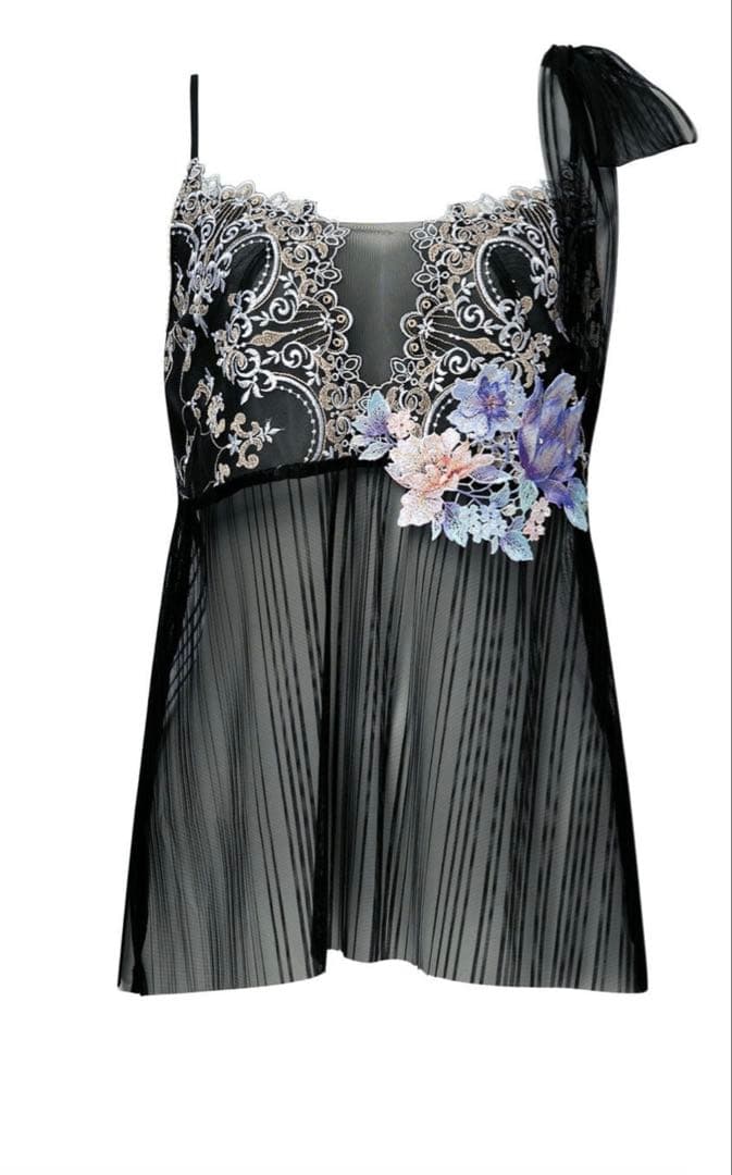 花柄刺繍 シースルーキャミソール ブラック