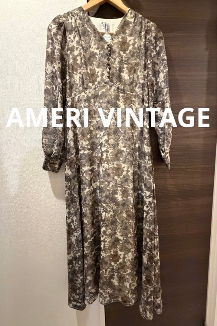 AMERI VINTAGE 紐べルト付 花柄ワンピース オケージョンドレス