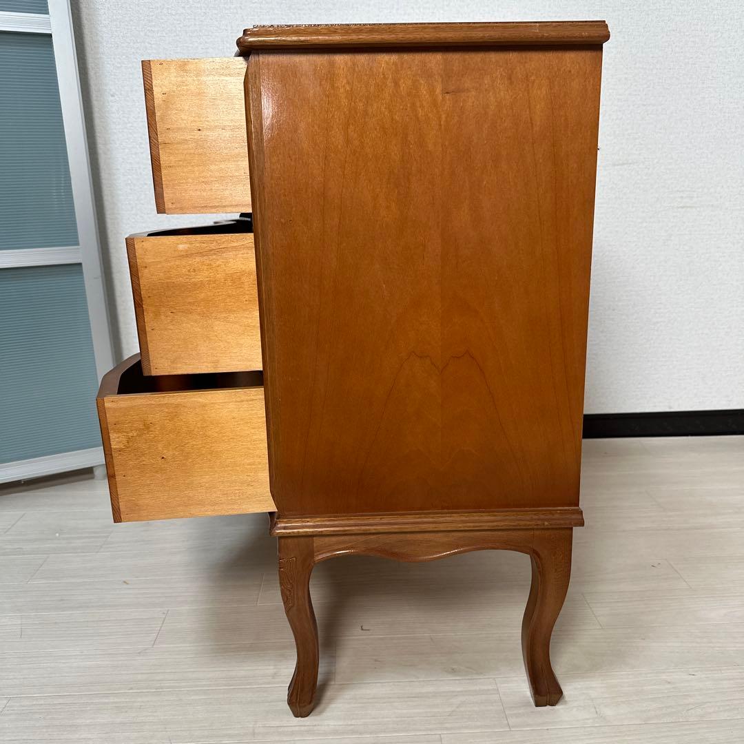 イタリア製 チェスト 3段 象嵌 金属取手 猫脚 i4※