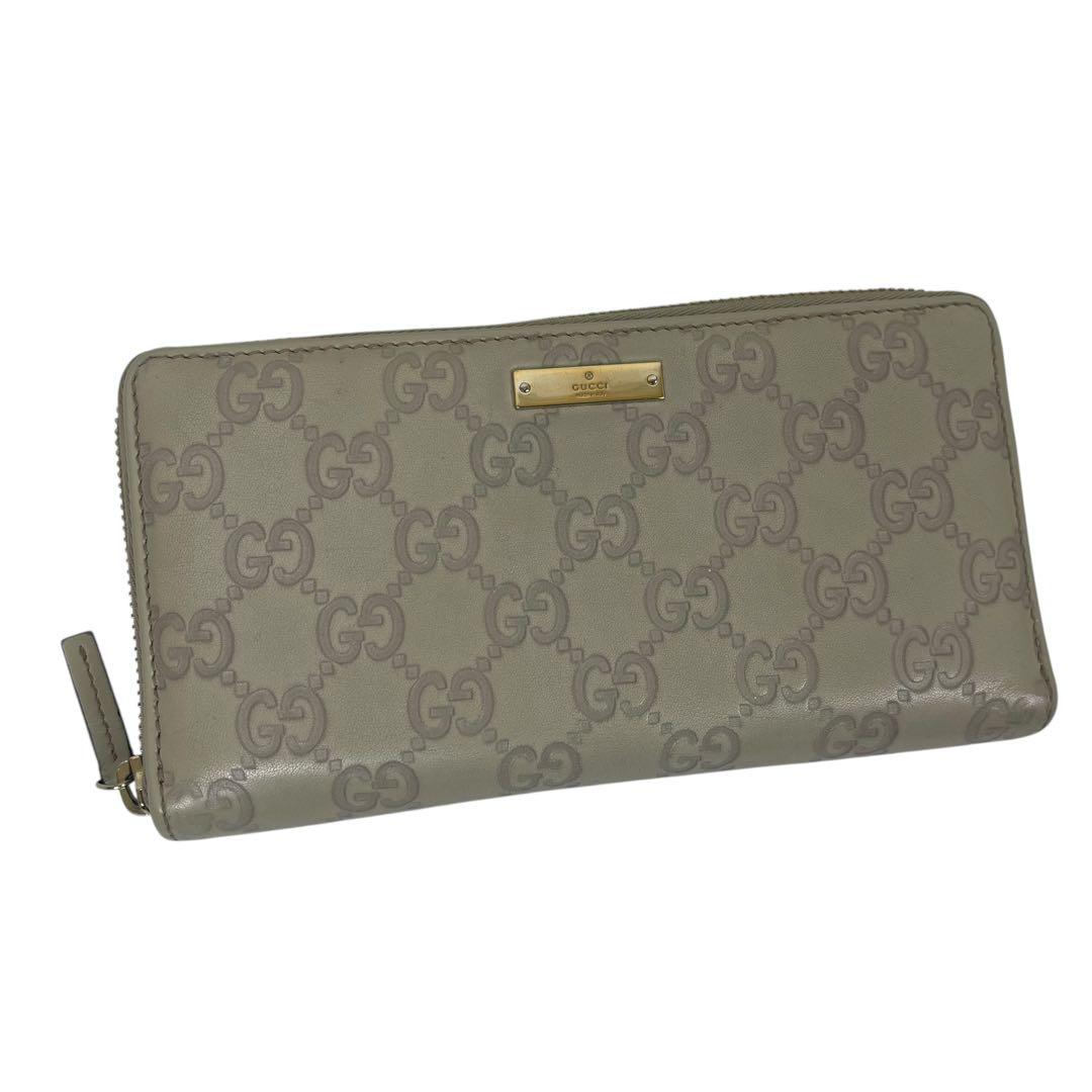 グッチ　長財布　GGシマレザー　ロゴプレート　ロゴ総柄　型押　ラウンドファスナー
