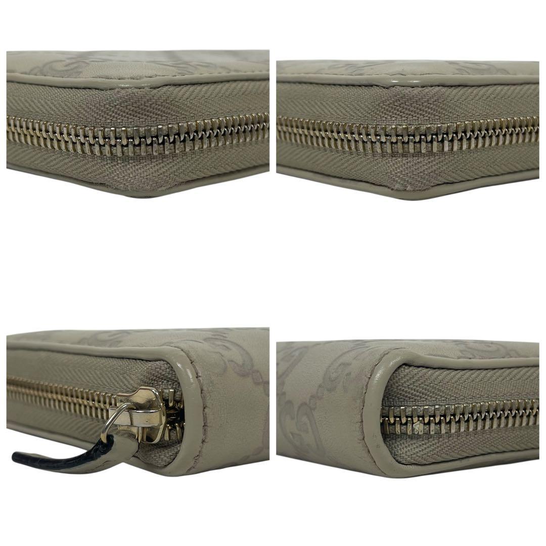 グッチ　長財布　GGシマレザー　ロゴプレート　ロゴ総柄　型押　ラウンドファスナー