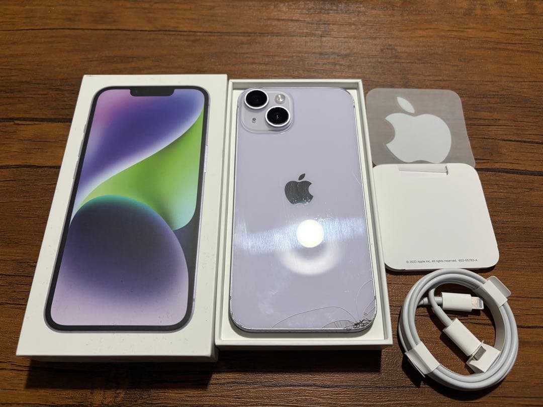 Apple iPhone 14 パープル 本体（ヒビ）