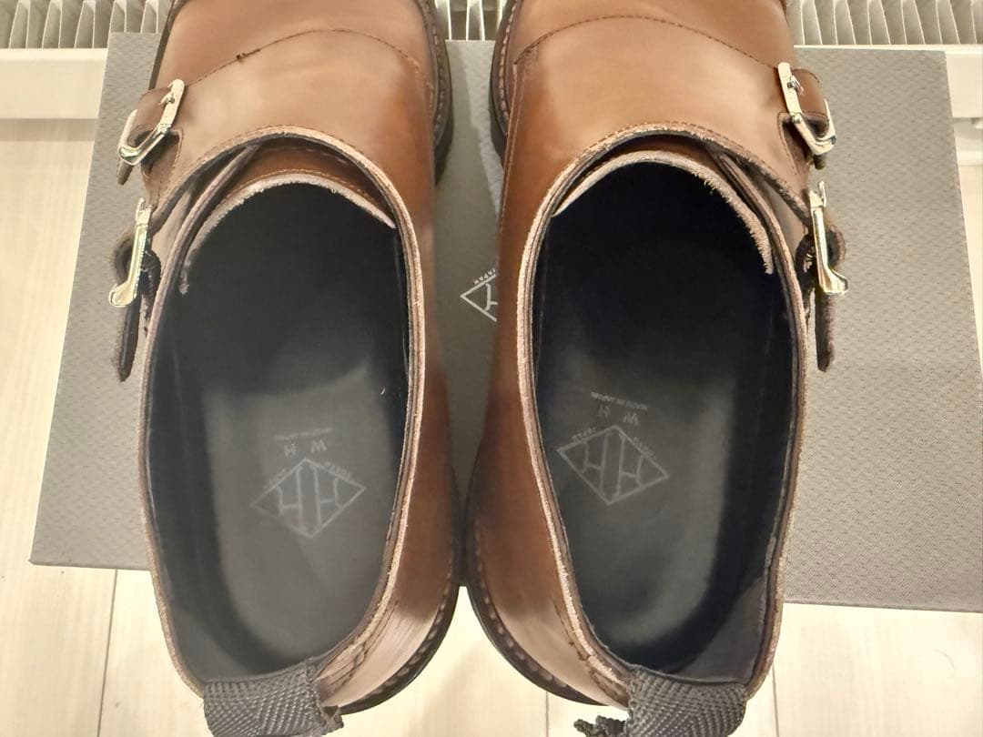 WH ダブルエイチ ブラウン ダブルモンクシューズ