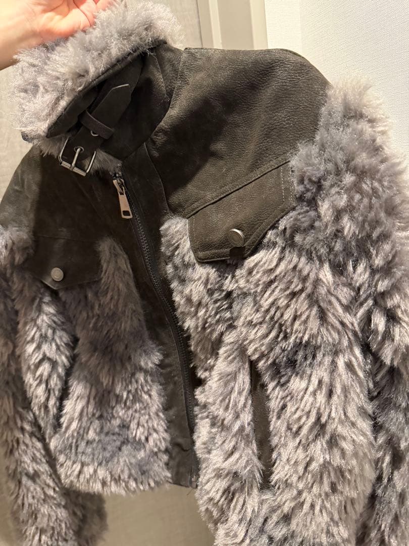 ち*こ様 送料込み即日発送　グレー ファー ジャケット ショート丈　Y2K