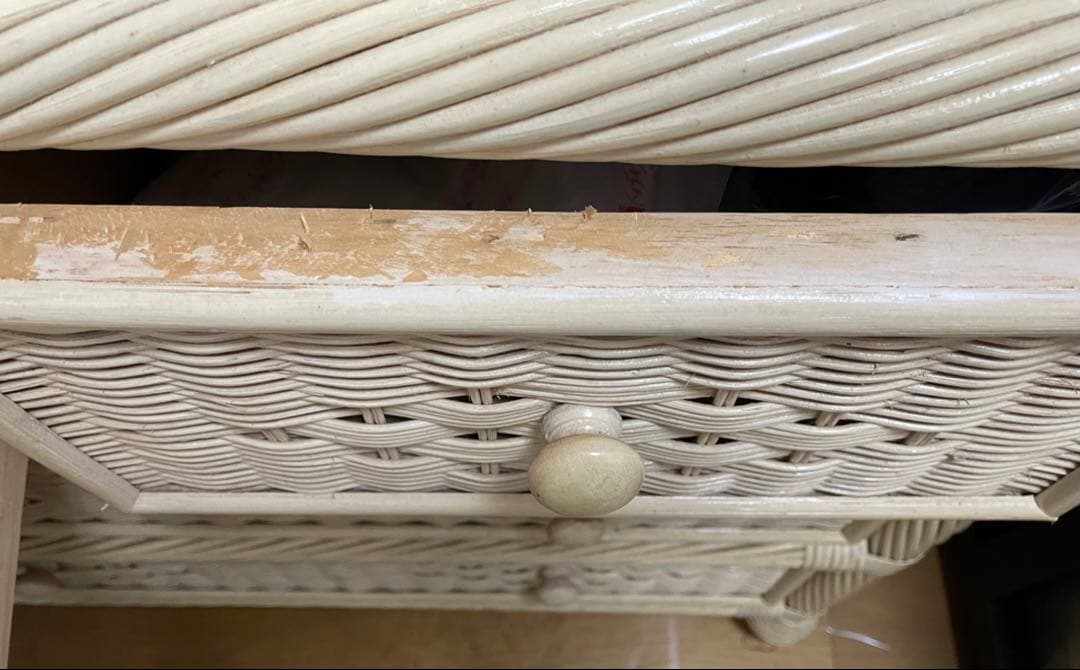 ヴィンテージ　ホワイトラタン風チェスト 3段☆②