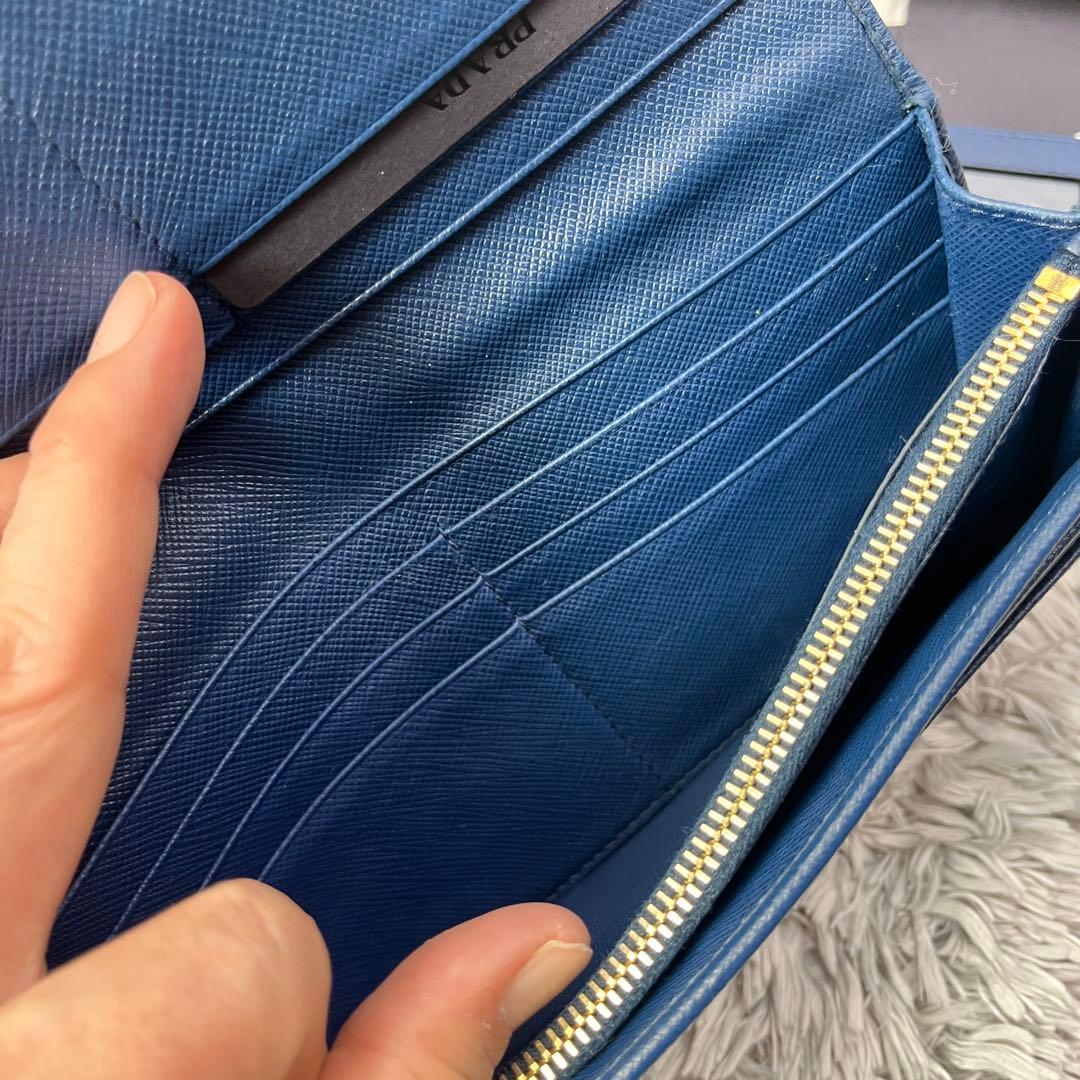 極美品✨PRADA サフィアーノ　メタルバー　メタルロゴ　2点セット　ネイビー