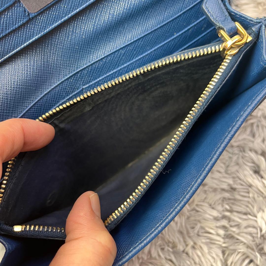 極美品✨PRADA サフィアーノ　メタルバー　メタルロゴ　2点セット　ネイビー