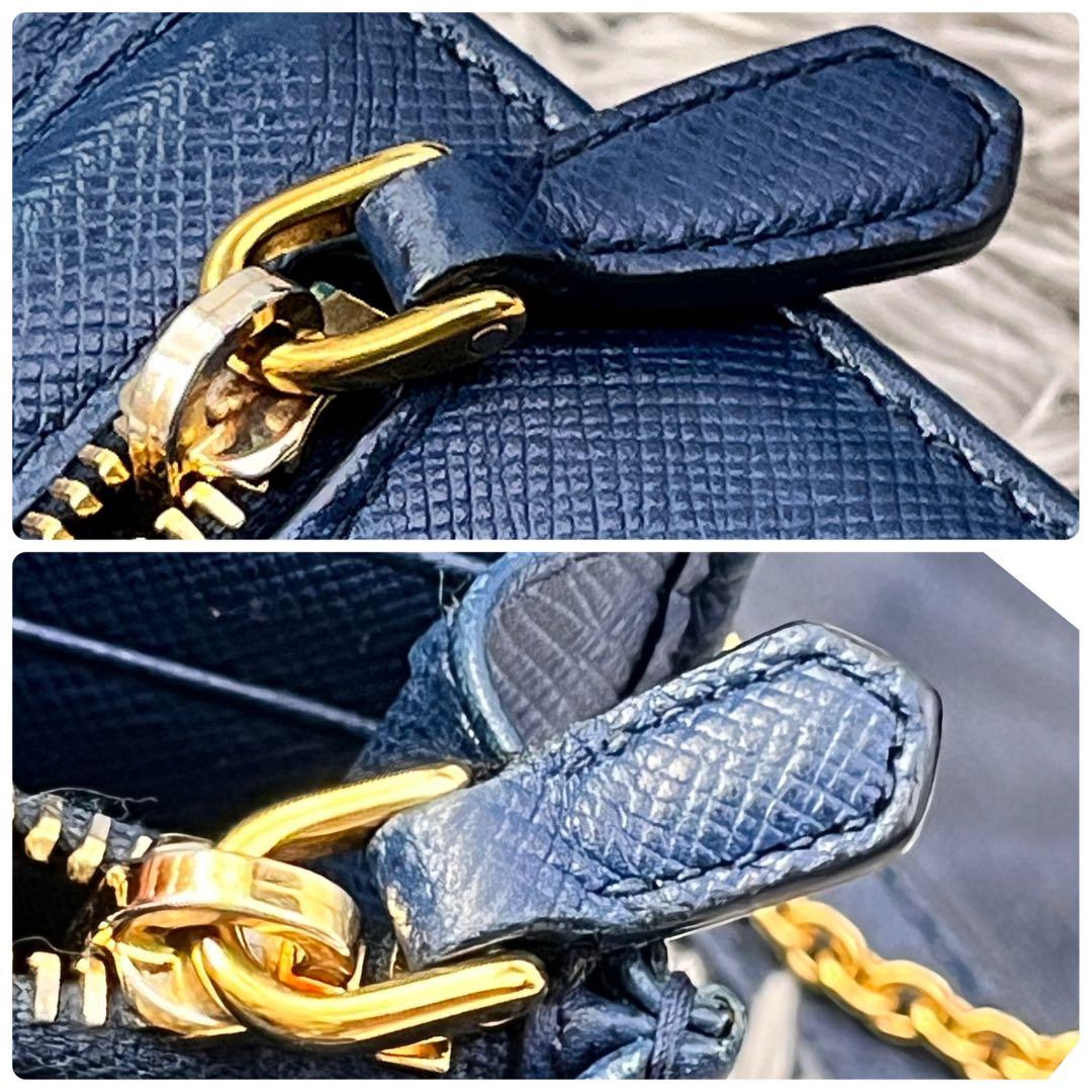 極美品✨PRADA サフィアーノ　メタルバー　メタルロゴ　2点セット　ネイビー