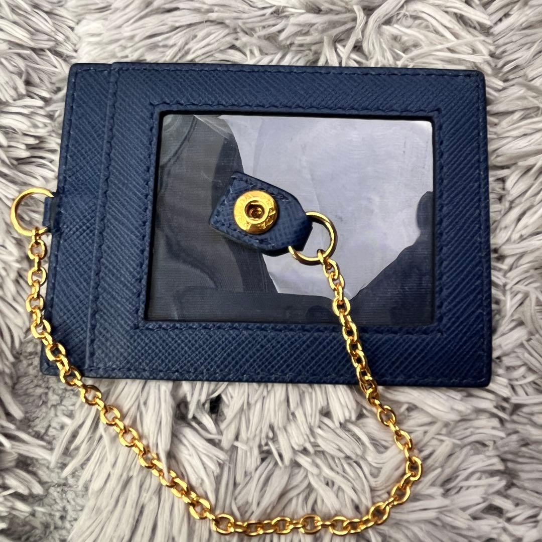 極美品✨PRADA サフィアーノ　メタルバー　メタルロゴ　2点セット　ネイビー