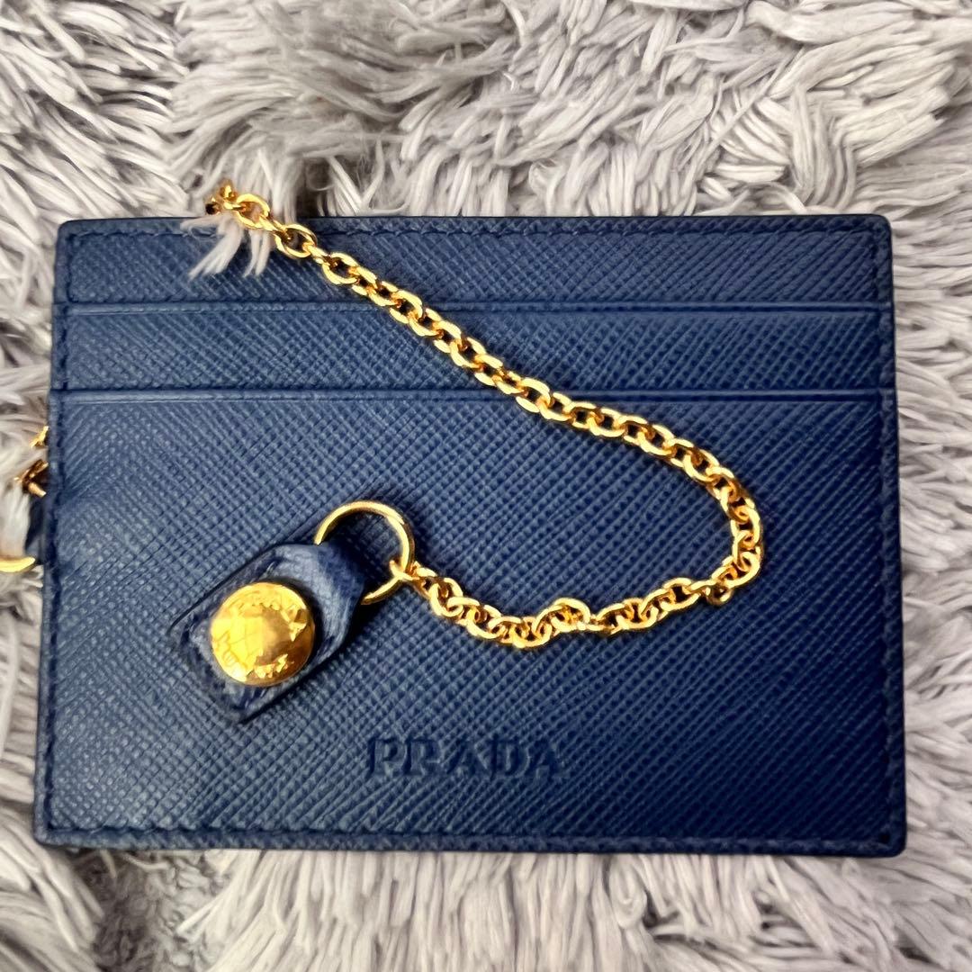 極美品✨PRADA サフィアーノ　メタルバー　メタルロゴ　2点セット　ネイビー