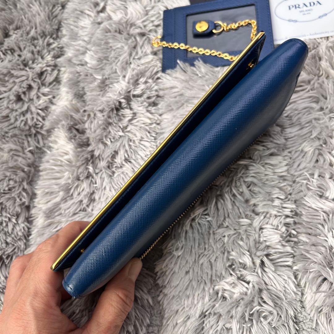 極美品✨PRADA サフィアーノ　メタルバー　メタルロゴ　2点セット　ネイビー