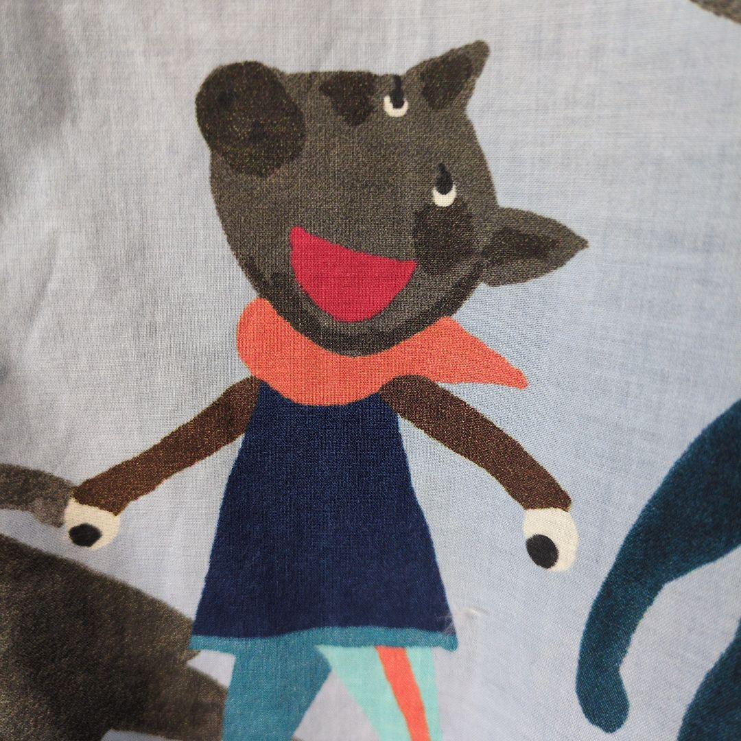 再値下げ！アルベロベロ♥️ぶたさん刺繍影絵　異素材パッチワークチュニック　ブルー