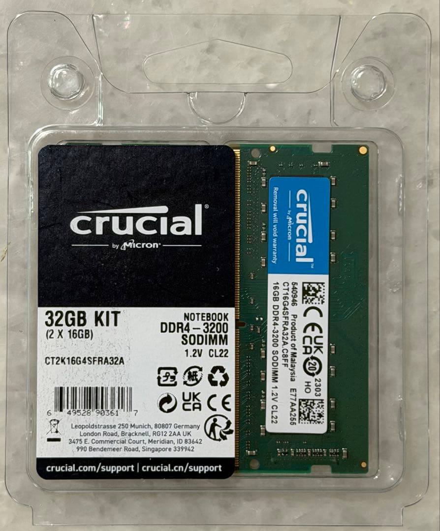crusial DDR4-3200 ノートPC用メモリ　32GB（16GB×2）