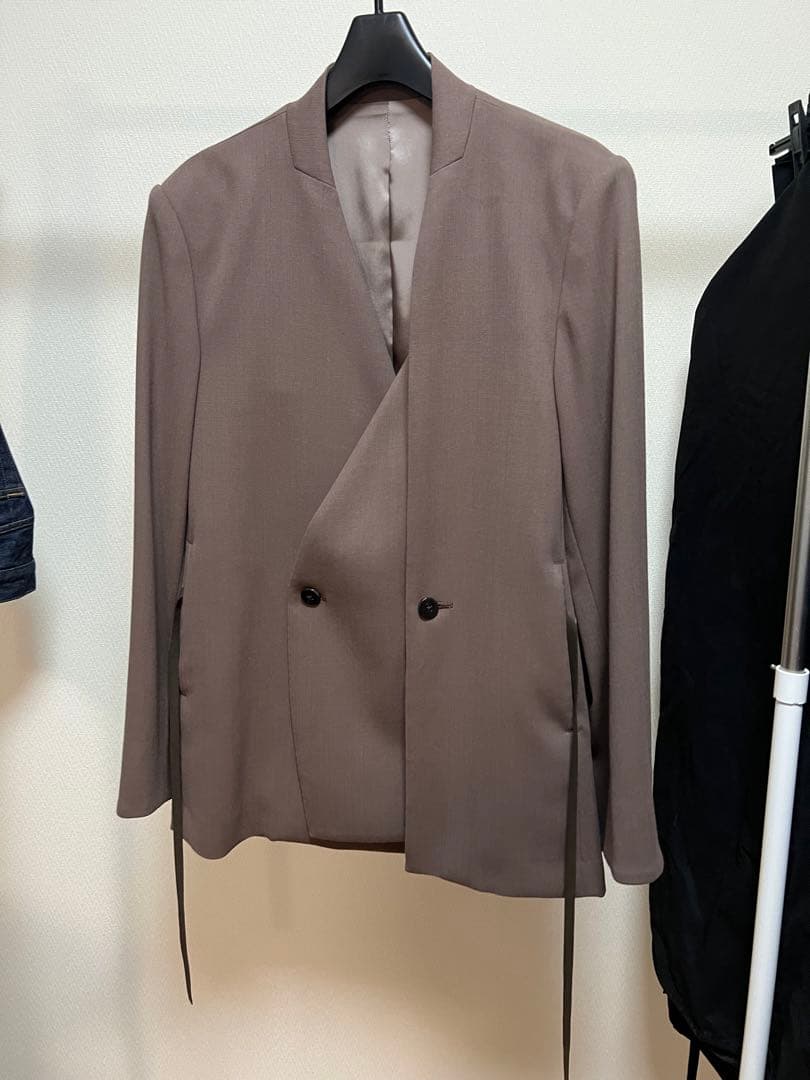 ETHOSENS ノーカラーダブルジャケット ブラウン