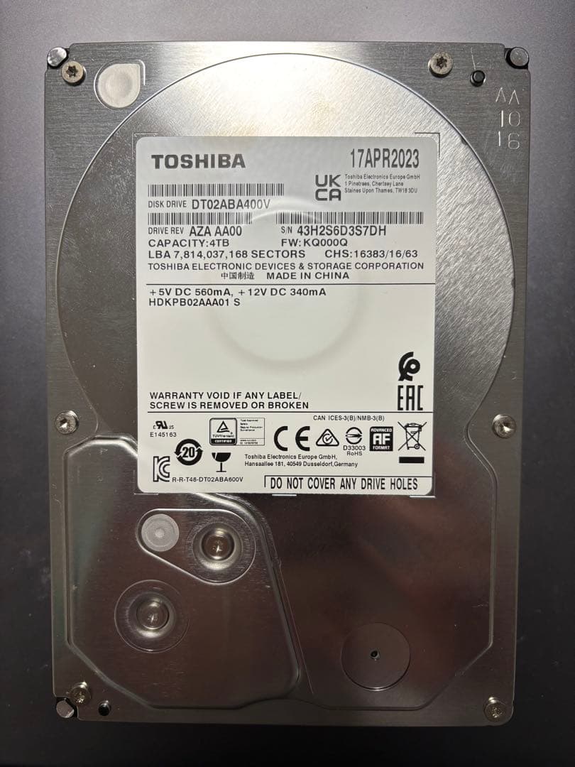 AVコマンド TOSHIBA DT02ABA400V 4TB HDD