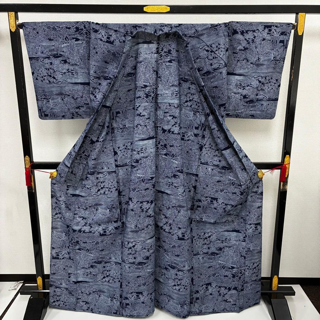 着物 裄68 浴衣 両面染め 注染 藍染め 型染め U-7328