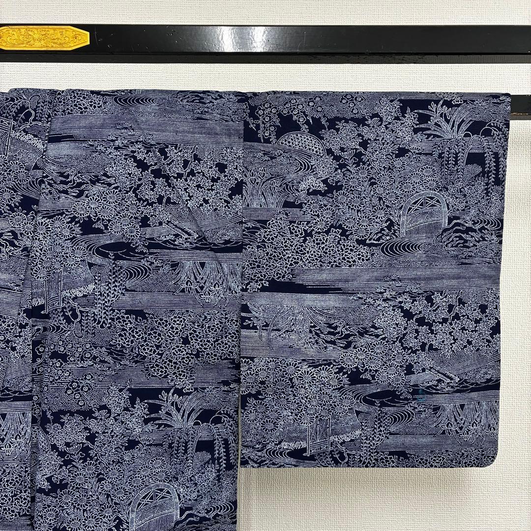 着物 裄68 浴衣 両面染め 注染 藍染め 型染め U-7328