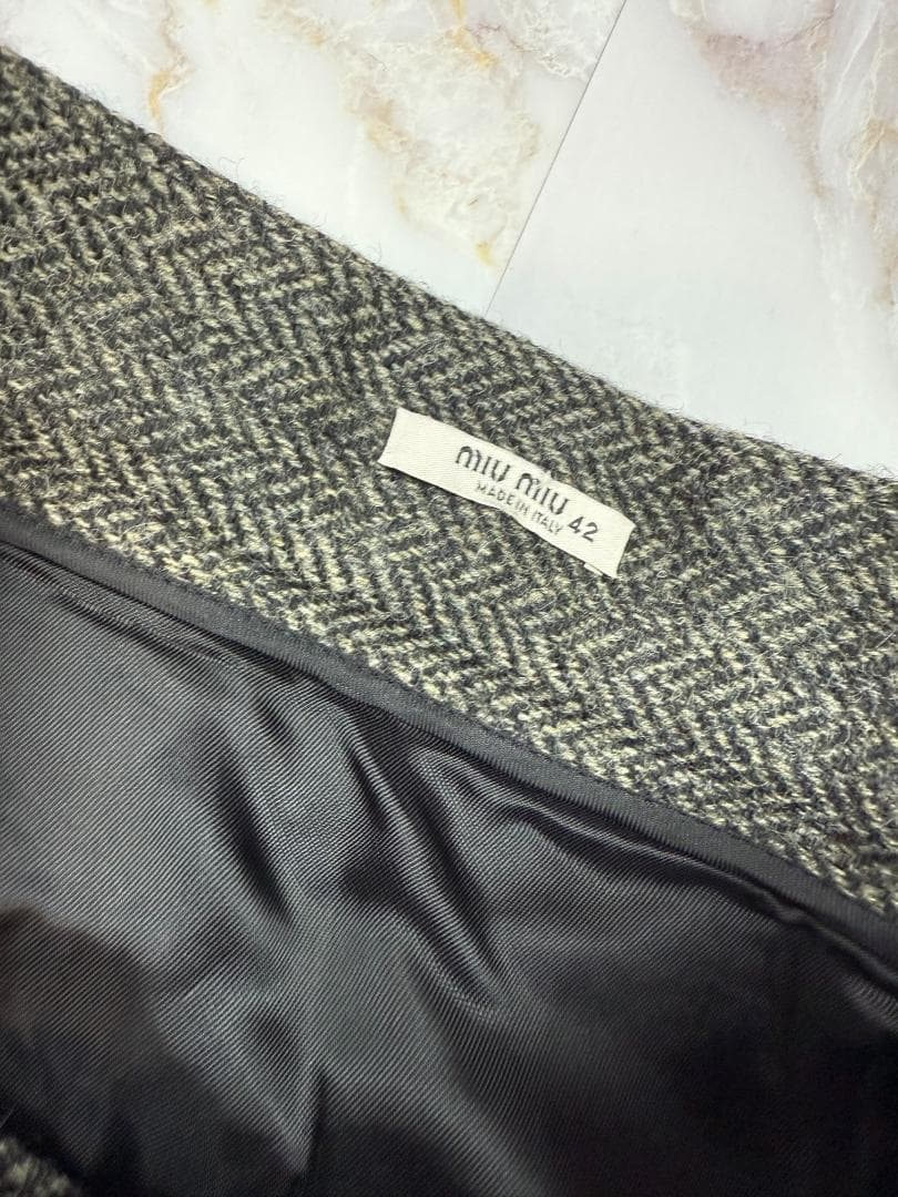 MIU MIU ミュウミュウ ウール混 Aラインスカート ビジュー装飾付 42