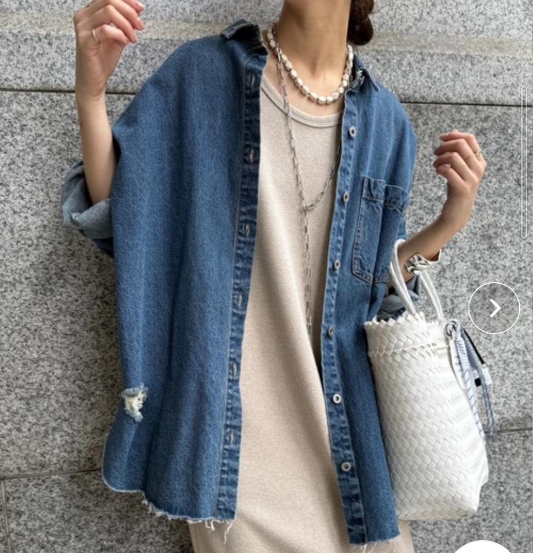 DouDou 　デニムシャツ　ダメージ