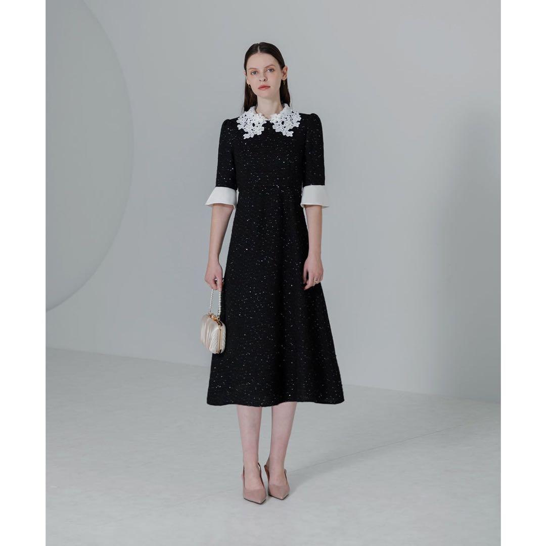 ＊新品タグ付き＊LEJA 花柄レースカラースパンコール刺繍Aラインフレアドレス