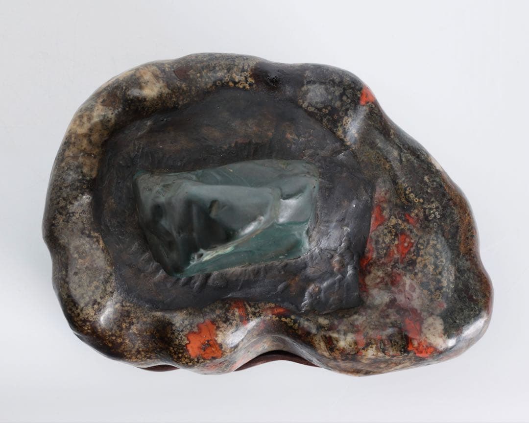 米*郎様 岐阜県 根尾川 菊花石 景石 寄石作品 観音　台座 共箱付 1.8kg