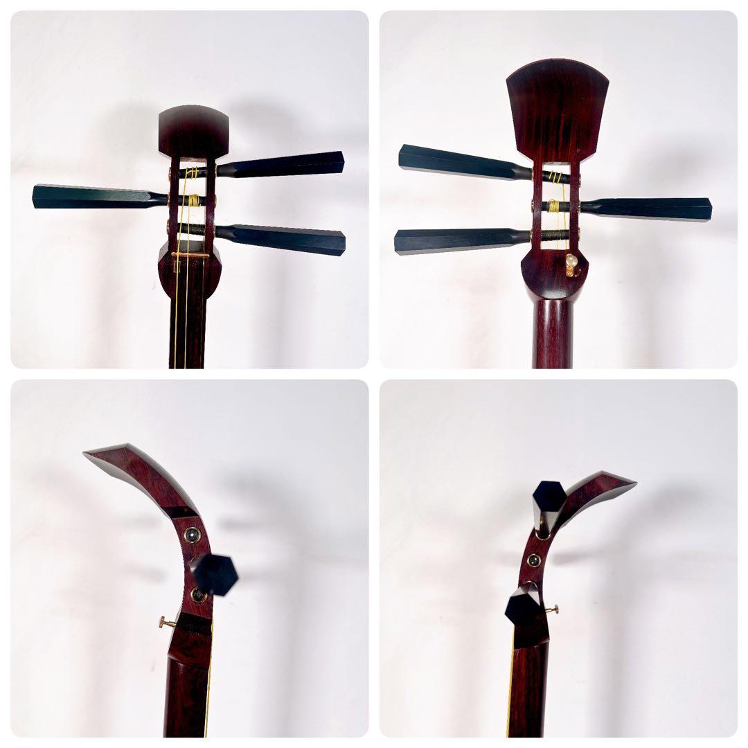【希少】民謡三味線　中棹　紅木　正寸　二本溝　丸打胴　皮やぶれなし　天神欠けなし