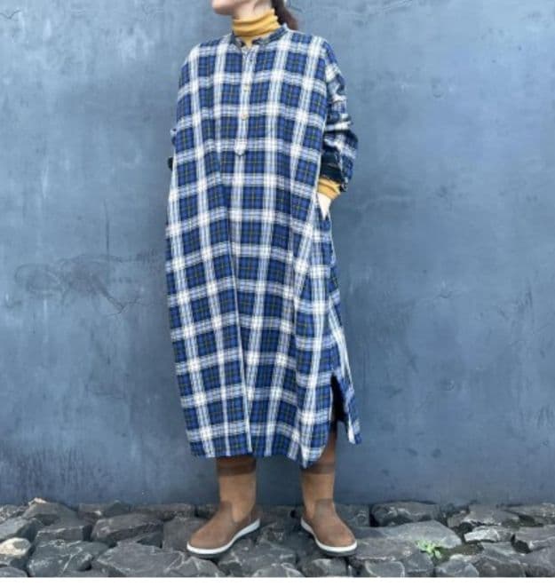 45R45rpm ジンバネルチェックのビッグシャツドレス