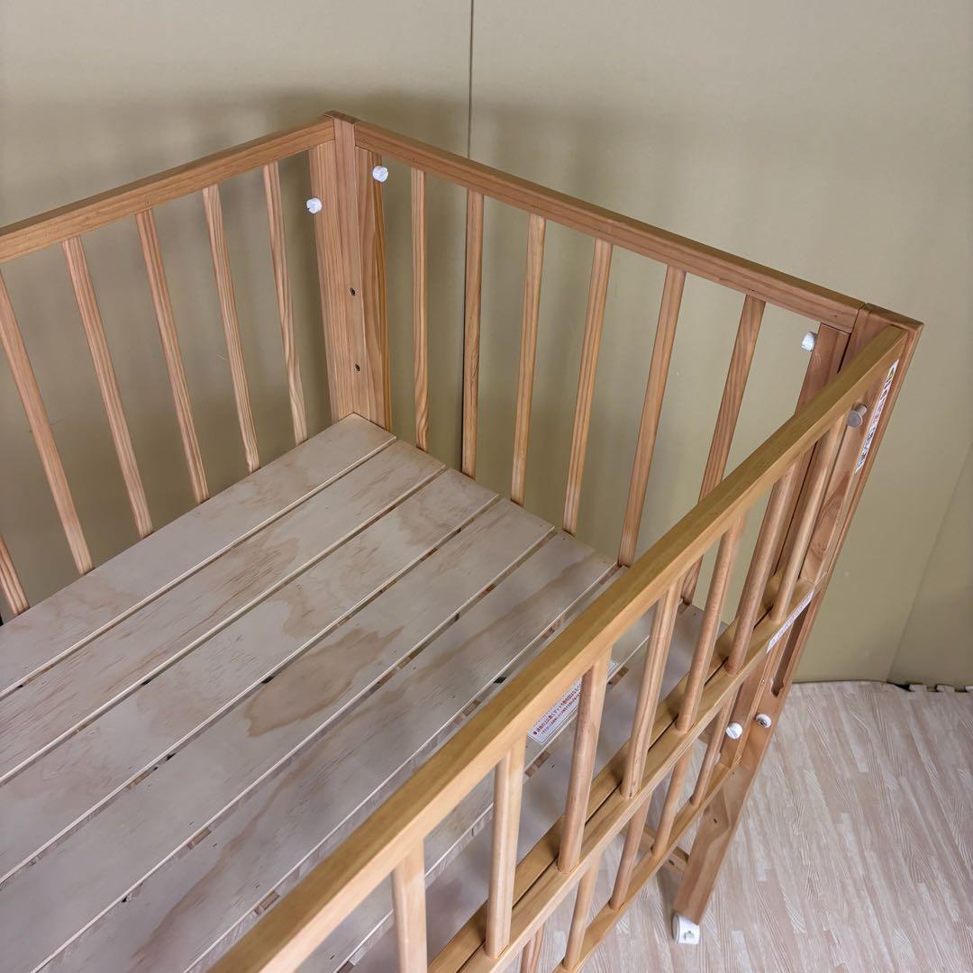 除菌清掃済☆美品☆　大和屋　トール　Wオープン　ベビーベッド　ナチュラル　すのこ