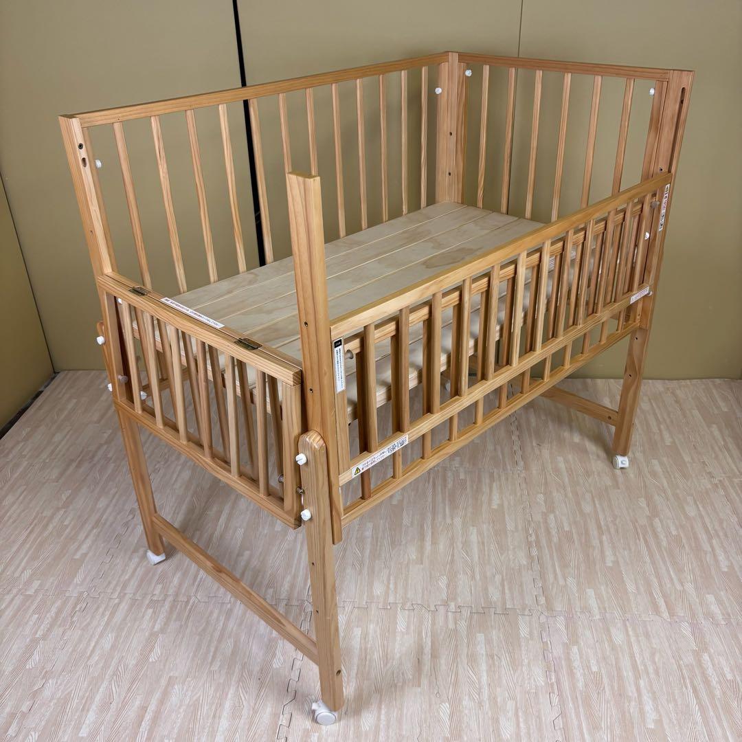 除菌清掃済☆美品☆　大和屋　トール　Wオープン　ベビーベッド　ナチュラル　すのこ
