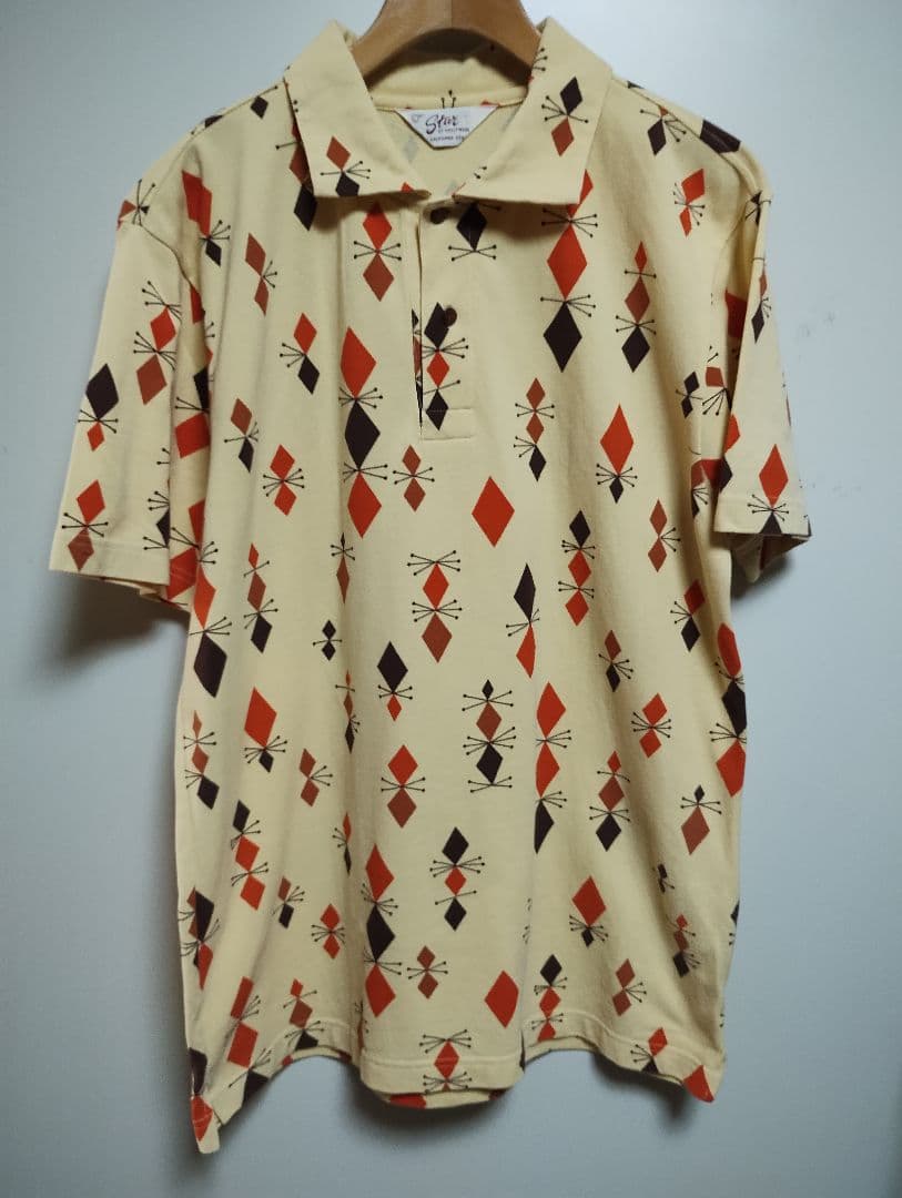 スターオブハリウッド 日本製 半袖 ポロシャツ L イエロー系 鹿の子 メンズ