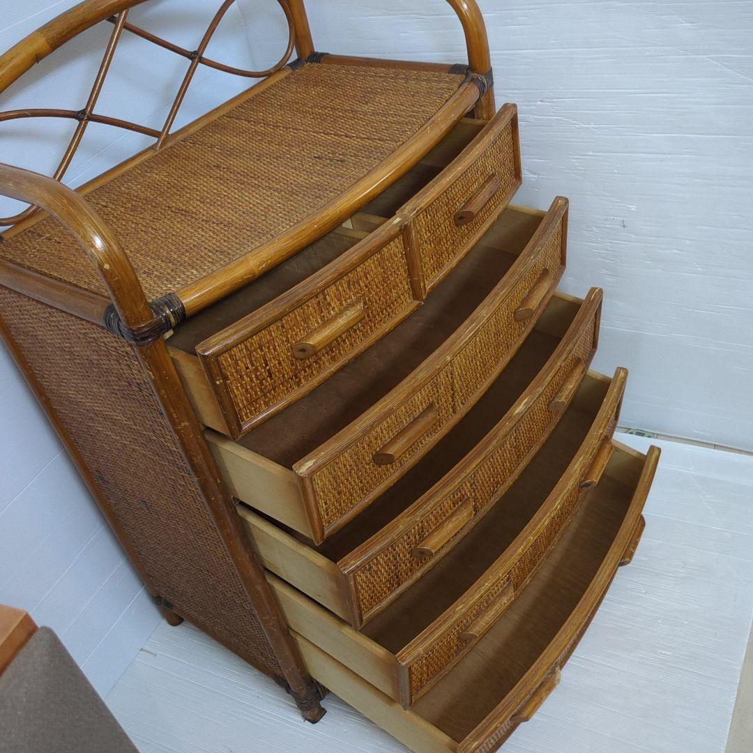 古家具◾️ナチュラル天然素材 5杯 籐ラタンチェスト/ 整理棚