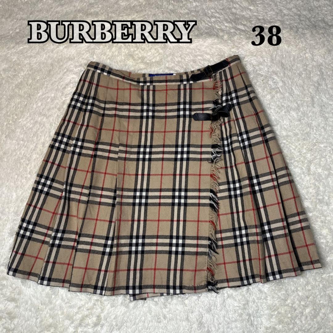 バーバリーブルーレーベル プリーツスカート 38 ノバチェック 　ベージュ