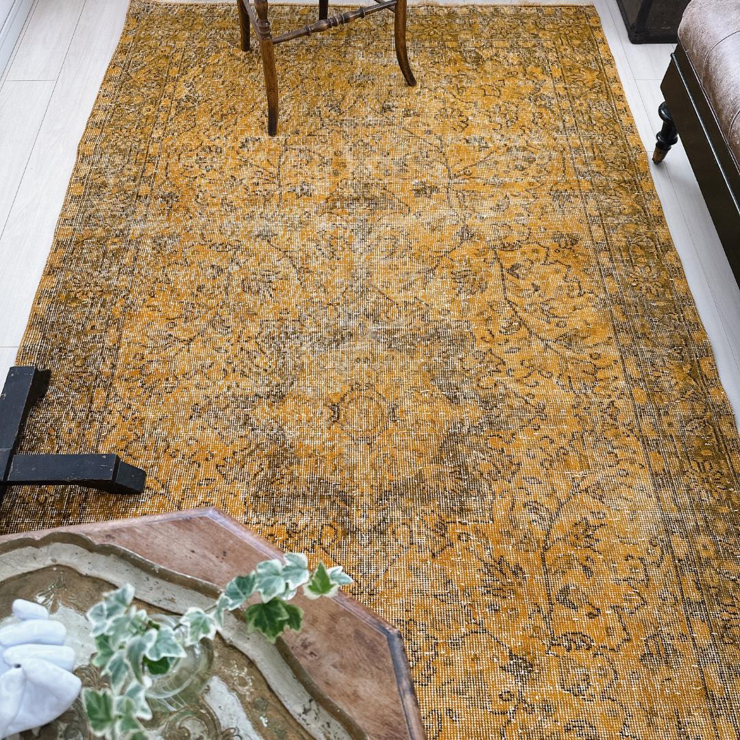 トルコ ヴィンテージラグ A109超大判 レア マスタードイエロー オーバーダイ