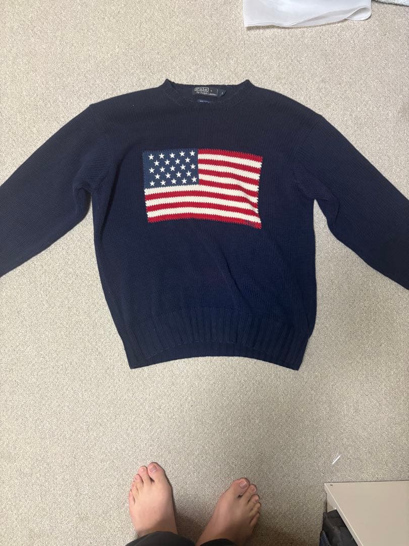 90s Ralph Lauren 星条旗 ハンドニット コットンセーター L